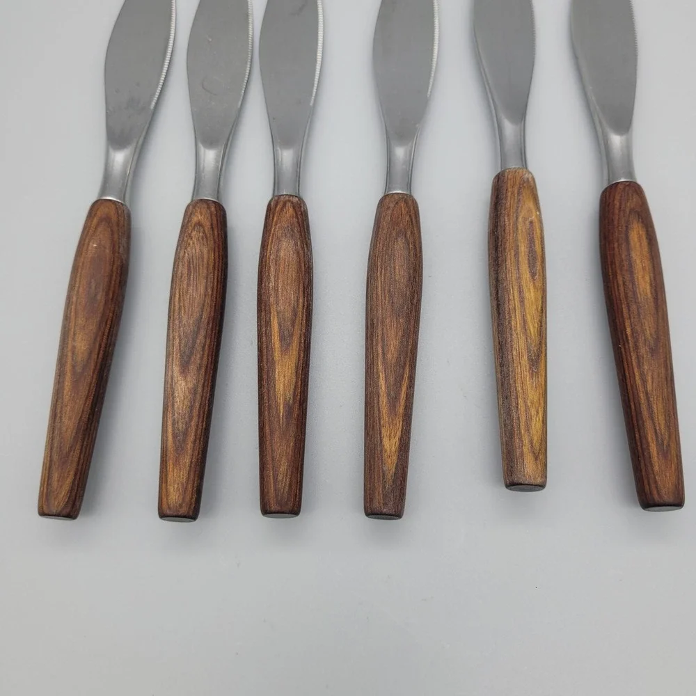 Mode Danish Dinner Knives Set of 6‎ Wood Handle Stainless Steel England MCM
